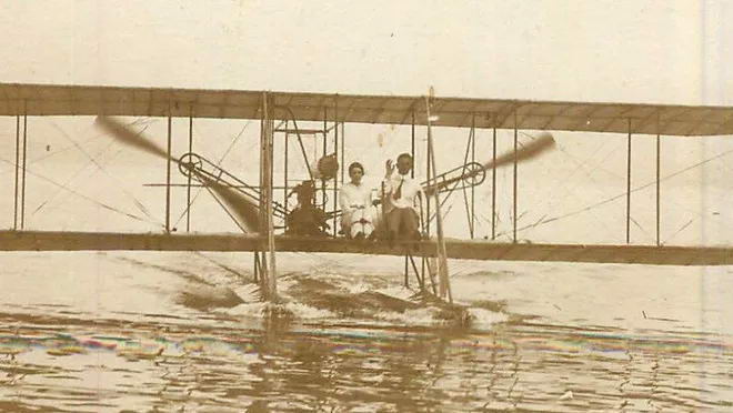 Toledo Beach - Harry Atwood Landing Sea Plane At Park 1913 From Monroe News (newer photo)